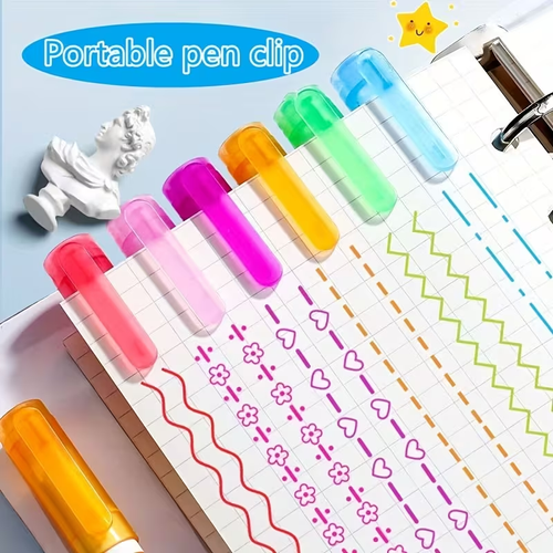 6 Flower-Shaped Outline Pens of Different Hairline Rule, with Lines of Different Curve Shapes, Stationery for Taking Notes, Marking Color Pencil