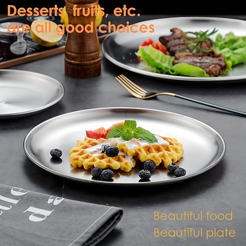 10pcs Stainless Steel Plates Set, Cake Dessert Plates, Matte Brushed Small Kitchen Dishes, Reusable Snacks Fruit Plates for Home, Restaurant, Party, Wedding, etc.,6.69inch
