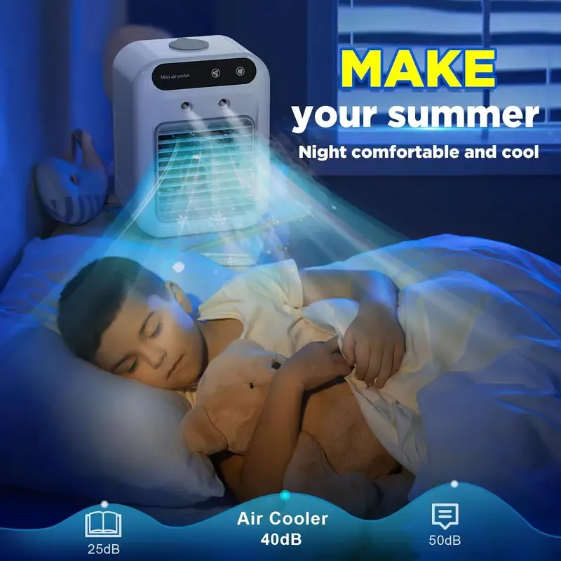 Multifunction Portable Fan - 3-in-1 Plastic USB Rechargeable Desk Evaporative Cooler with 2 Mist Speeds, 1800mAh Battery, 500ml Tank, for Bedroom & Camping (Not an AC Unit)