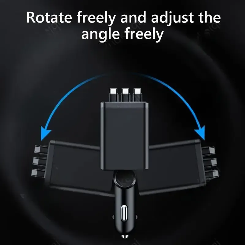 120W Max Super Fast Charging 7-in-1 Automatic Retractable Car Charger with Lightning Data Cable, 3-in-1 Auto-Retract Cables, USB Port, Digital Voltage Monitor, Smart Protection - Car Electronics Accessories for iPhone, Samsung Road Trips