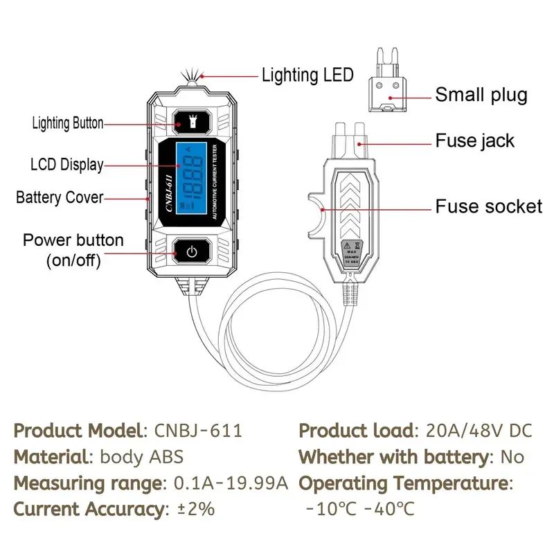 Automotive Circuit Tester 12V–48V, Car Electrical System Diagnostic Tool, Digital Voltage & Current Tester LCD Display, Power Probe Kit & Fuse Tester for Auto Repair