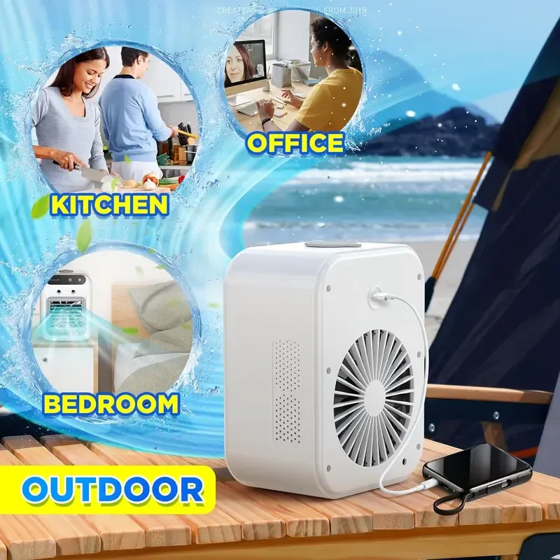Multifunction Portable Fan - 3-in-1 Plastic USB Rechargeable Desk Evaporative Cooler with 2 Mist Speeds, 1800mAh Battery, 500ml Tank, for Bedroom & Camping (Not an AC Unit)