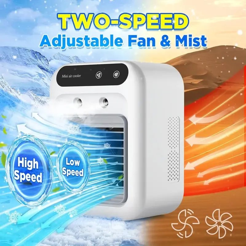 Multifunction Portable Fan - 3-in-1 Plastic USB Rechargeable Desk Evaporative Cooler with 2 Mist Speeds, 1800mAh Battery, 500ml Tank, for Bedroom & Camping (Not an AC Unit)