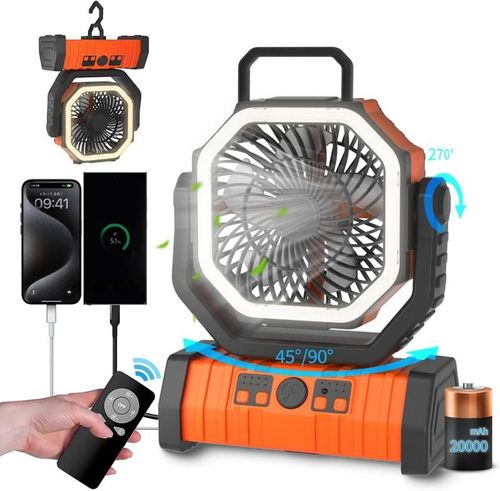 20000mAh Portable Rechargeable Camping Fan with LED Light