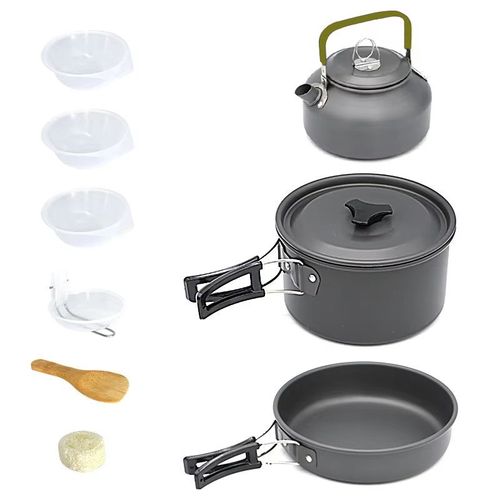 Picnic Cookware Kit, Outdoor Portable Alumina Pot Frying Pan Set