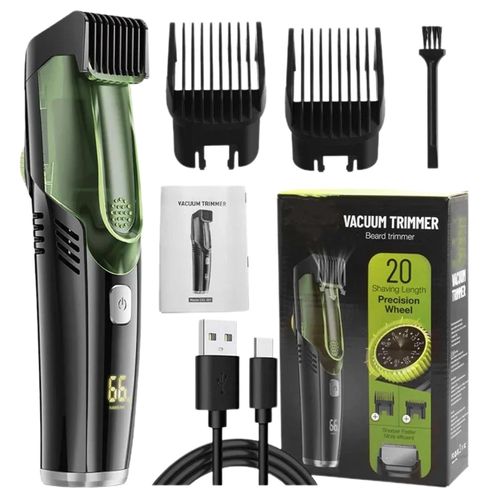 Portable Vacuum Beard Shaver, IPX6 Waterproof Clipper with 2 Combs