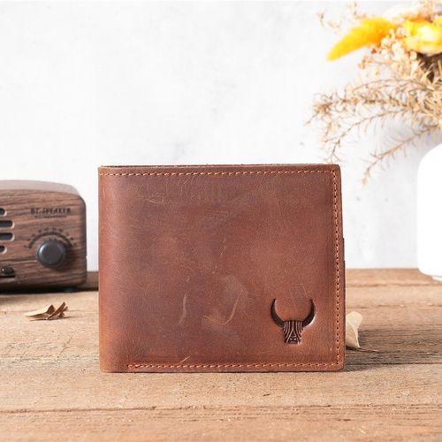 Handmade Men's Short Wallets Vintage Resistant Genuine Leather Bifold Coin Purse Crazy Horse Leather Card Holder Wallet
