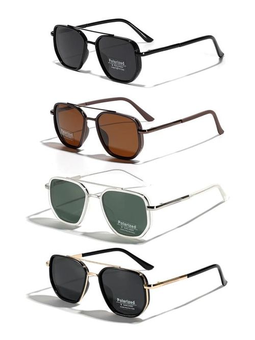 Polarized Sunglasses Men Retro Style Metal Geometric Sun Glasses For Women Double Beam Driving Shades