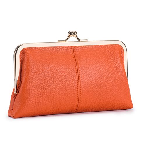 Solid Color Multi-card Slots Card Holder, Genuine Leather Clutch Purses for Women