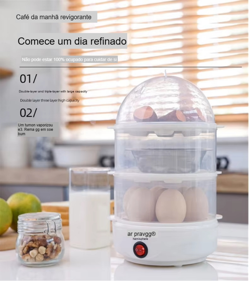 Fogão de ovo semicircular Multi-camada vapor elétrico de baixa potência automático dormitório doméstico aquecimento a vapor feito de plástico