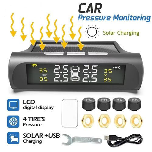 TPMS Tyre Solar Tire Pressure Monitoring System, Wireless LCD Display Tire Pressure Alarm