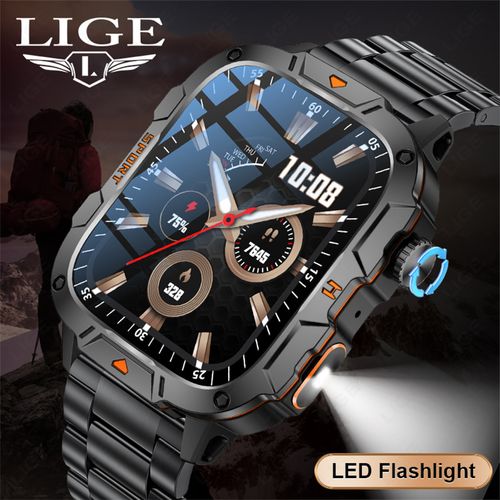 Waterproof Smart Watch with LED Flashlight 1.96inch Large Screen Bluetooth Calling AI Voice