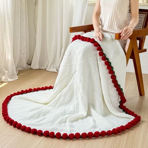 Romantic rose blanket 2025 new jersey cover blanket cor sólida redondo para escritório e casa