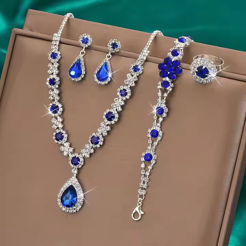 New Design Fashion Hot Sell Style High-end Crystal Water Droplets Necklace Earring Bracelet Ring Jewelry Set