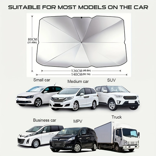 Car Front Windshield Sunshade, Foldable Umbrella Sunshade, Heat Insulation Sunshade, UV Protection Multifunctional Sunshade, Suitable For Most Models