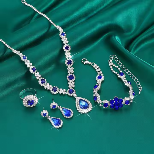 New Design Fashion Hot Sell Style High-end Crystal Water Droplets Necklace Earring Bracelet Ring Jewelry Set