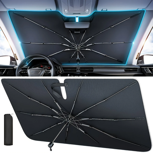 Car Front Windshield Sunshade, Foldable Umbrella Sunshade, Heat Insulation Sunshade, UV Protection Multifunctional Sunshade, Suitable For Most Models