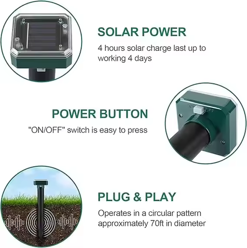 🔥 Solar Power Mouse Mole Snakes Pest Rodent Repeller（Four packs）
