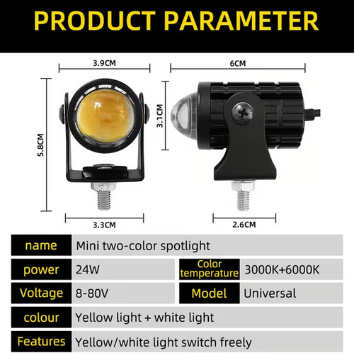 2-Pack Mini LED Driving Lamps with Switch, Dual Color High Luminance Spotlight for Trucks