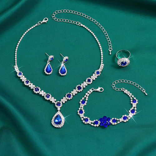 New Design Fashion Hot Sell Style High-end Crystal Water Droplets Necklace Earring Bracelet Ring Jewelry Set