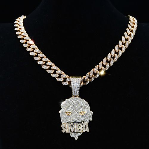 Men's Hip Hop Iced Out Simba Lion Head Pendant Cuban Link Chain Necklace