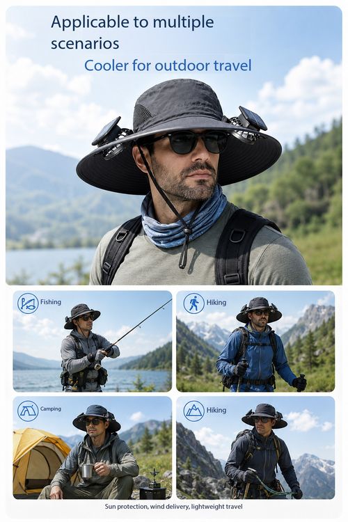 Solar Powered Fan Hat Wide Brim Sun Protection Cap for Outdoor Fishing Hiking