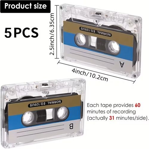 Genuine Blank Audio Cassette Tapes (Pack of 5) – 60-Minute – Suitable for Teaching, Language Repeaters, and Recorders – Brand New