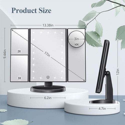 Tri-Fold LED Lighted Makeup Mirror With Magnifier
