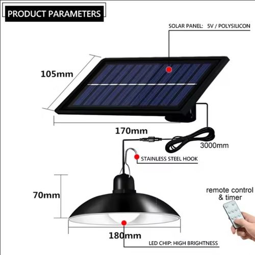 Solar Powered Pendant Light 2 Heads with Remote Control Indoor Outdoor Waterproof Lamp