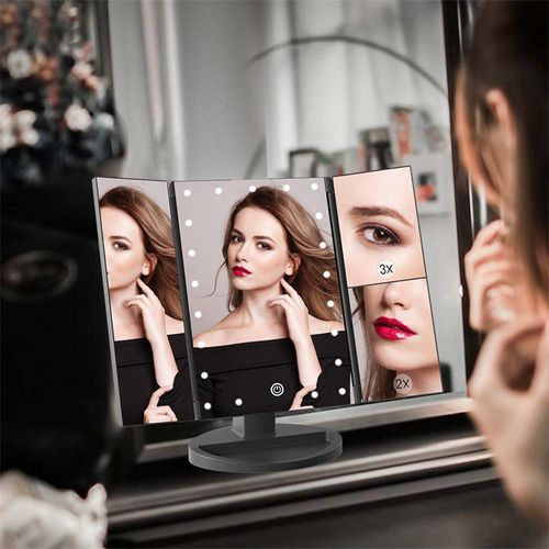 Tri-Fold LED Lighted Makeup Mirror With Magnifier