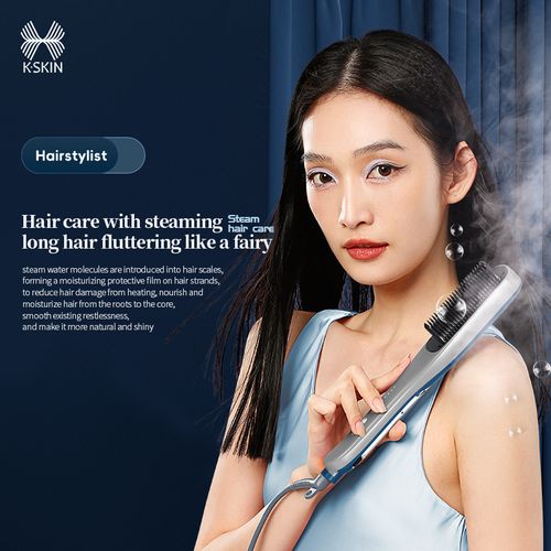 K.SKIN Renowned brand negative-ion hair straightening styling brush dual-use for straightening and curling  hair-protecting design  multifunctional hot-air brush negative-ion mist hair-care brush.