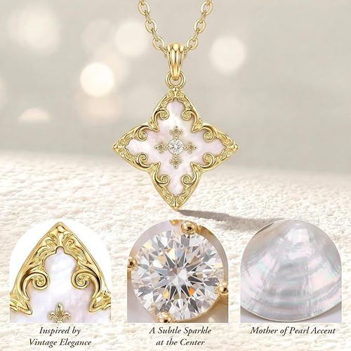 NORBU Women's Gold Four Leaf Clover Necklace18K Gold Plated Exquisite Zircon Lucky Four Leaf Clover Pendant Necklace Adjustable Clavicle Chain Jewelry  a Beautiful Gift for Women