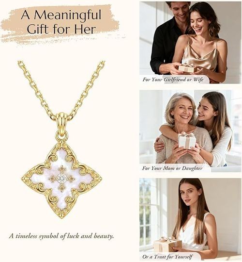 NORBU Women's Gold Four Leaf Clover Necklace18K Gold Plated Exquisite Zircon Lucky Four Leaf Clover Pendant Necklace Adjustable Clavicle Chain Jewelry  a Beautiful Gift for Women