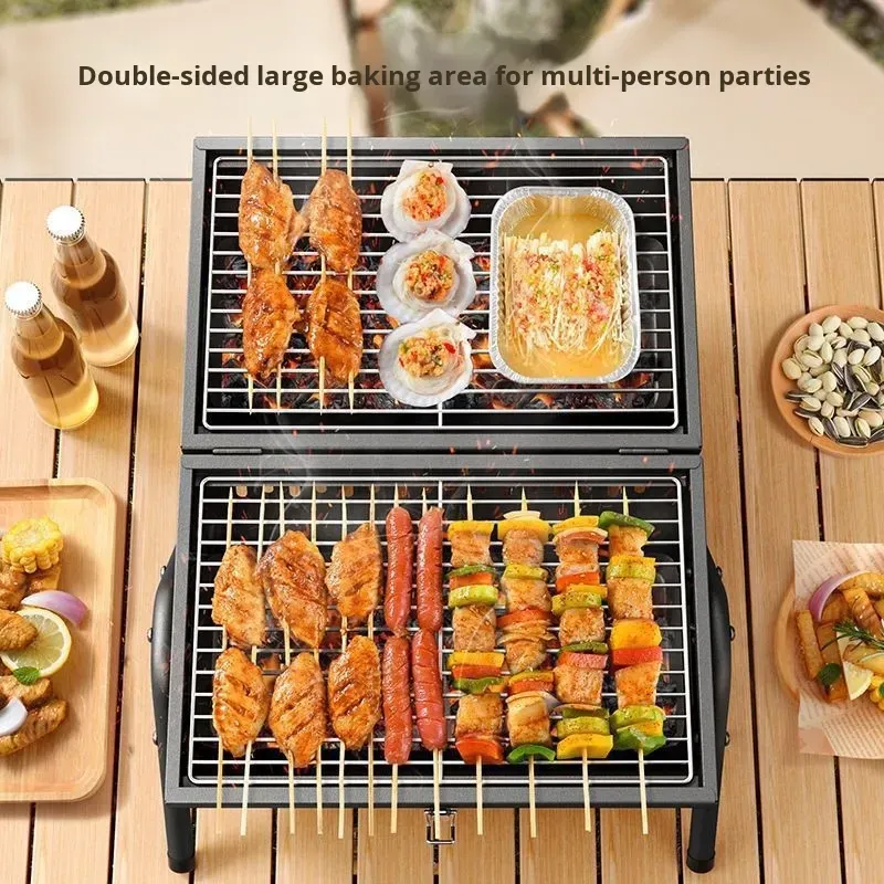 Collapsible Charcoal BBQ Grill with Chimney – Suitable for Camping, Home Use, Tea-Brewing & Grilling, and Outdoor Patio Grilling