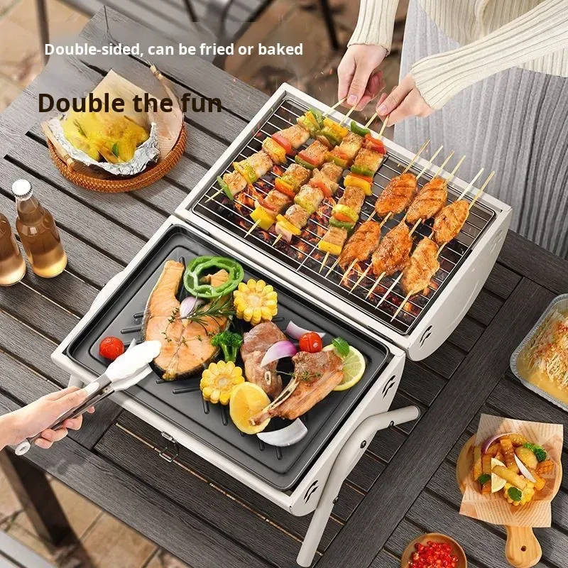Collapsible Charcoal BBQ Grill with Chimney – Suitable for Camping, Home Use, Tea-Brewing & Grilling, and Outdoor Patio Grilling