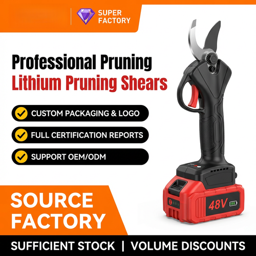 High-power brushless cordless electric pruning shears—a handheld garden pruner for orchard tree maintenance. 21V rechargeable electric pruner featuring a sharp SK5 blade, suitable for orchard and gardening tasks.