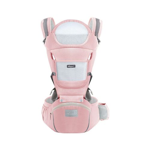 Convertible Baby Carrier with Storage & Hip Seat  Supports Horizontal, Front, and Back Carrying Positions  available in four colors.