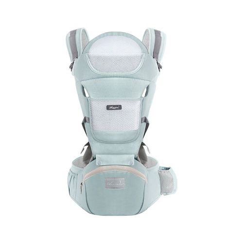 Convertible Baby Carrier with Storage & Hip Seat  Supports Horizontal, Front, and Back Carrying Positions  available in four colors.
