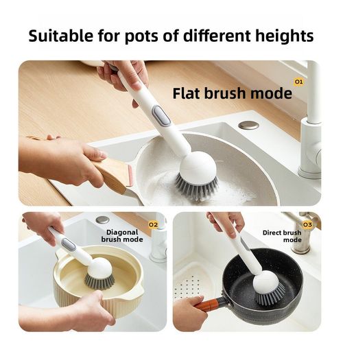 (Pack of 2) Multifunctional Rotating Cleaning Brush with Push-Button Soap Dispenser  Long Handle   Keeps Hands Clean  Safe for Cookware Ideal for Kitchen Dishwashing and Pot Scrubbing.