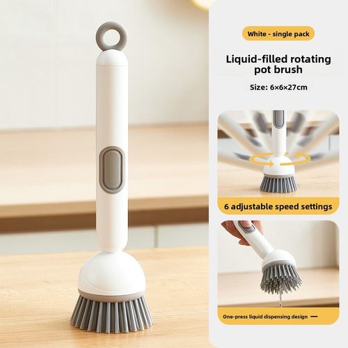 (Pack of 2) Multifunctional Rotating Cleaning Brush with Push-Button Soap Dispenser  Long Handle   Keeps Hands Clean  Safe for Cookware Ideal for Kitchen Dishwashing and Pot Scrubbing.