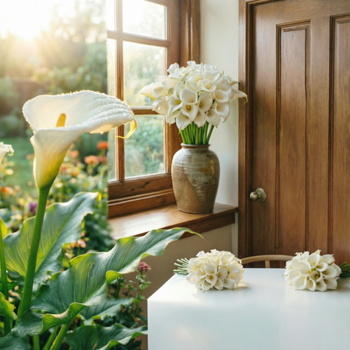 Realistic Artificial Calla Lily Flowers White Silk Bouquet Home Wedding Decoration for Kenya Market