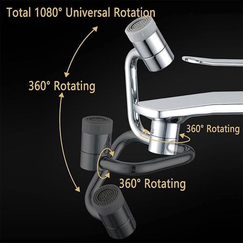 (2*Silver) Universal Sink Faucet 1440° Rotatable Faucet Aerator Extension, U Shaped Faucet Extender, 360° Rotating Faucet Extender for Bathroom SinkKitchen, Sink Faucet Extender, 2 Modes Adjustable