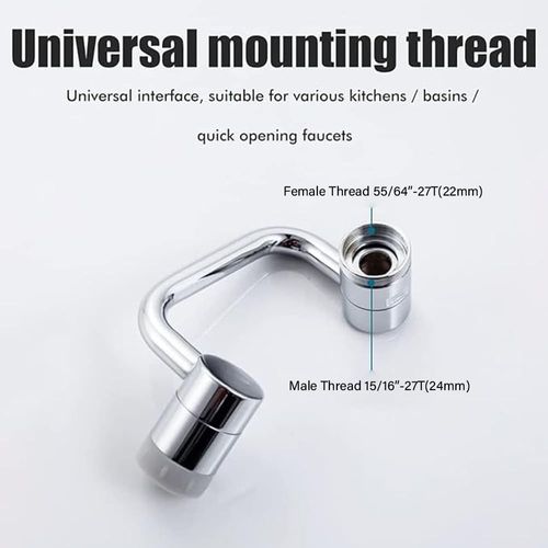 (2*Silver) Universal Sink Faucet 1440° Rotatable Faucet Aerator Extension, U Shaped Faucet Extender, 360° Rotating Faucet Extender for Bathroom SinkKitchen, Sink Faucet Extender, 2 Modes Adjustable