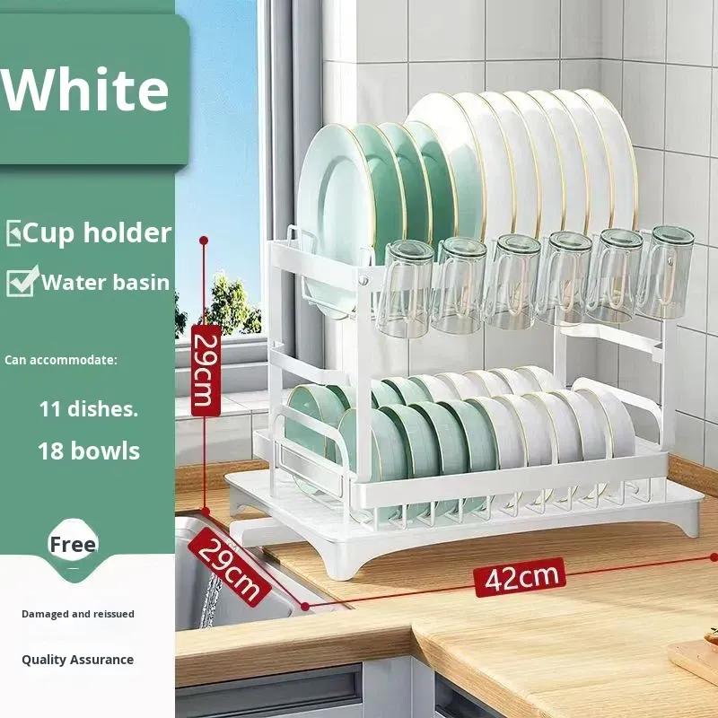 Multifunctional 2-Tier Metal Kitchen Organizer: Dish Drying Rack, Tabletop Storage, and Holder for Bowls, Plates, Cups, Cutting Boards, and Chopsticks.