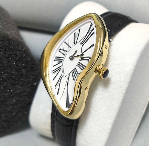Artistic Melting Design Wristwatch Gold Case Paris Style Leather Strap Watch for Kenya Market