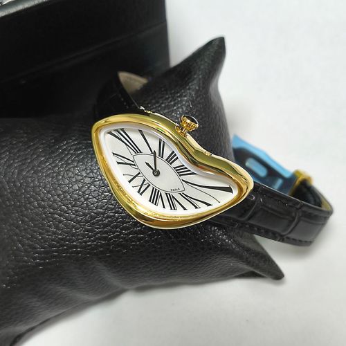 Artistic Melting Design Wristwatch Gold Case Paris Style Leather Strap Watch for Kenya Market