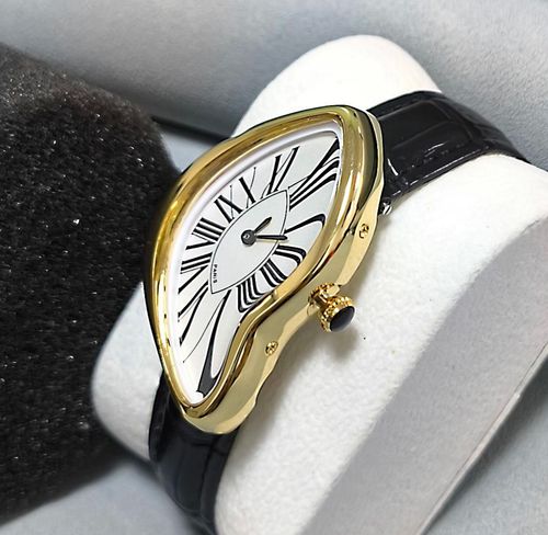 Artistic Melting Design Wristwatch Gold Case Paris Style Leather Strap Watch for Kenya Market