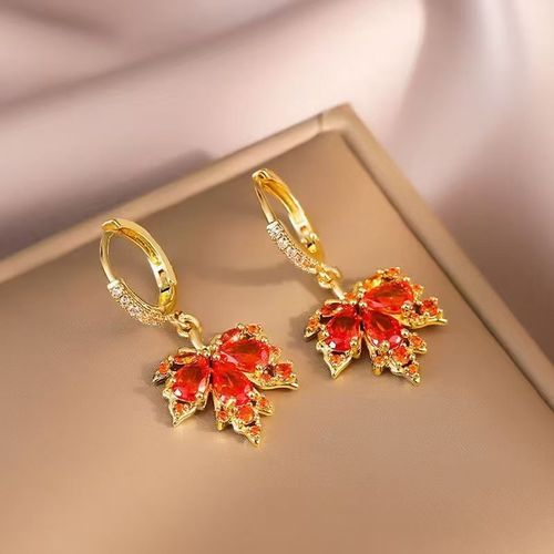 Stylish Red Maple Leaf Earrings for Ladies