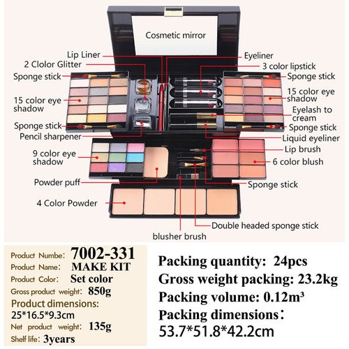 Miss Rose Professional Makeup Kit Set - All-in-One Eyeshadow Lipstick Blush Case for Kenya Beauty