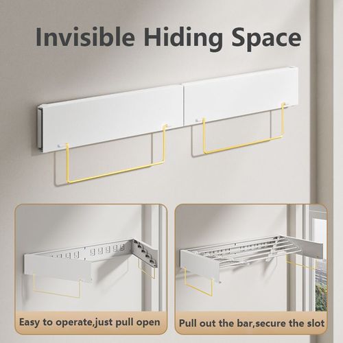Foldable Balcony Drying Rack – Indoor Wall-Mounted, Concealed Bathroom Towel Rack, Windproof Invisible Clothes Rack & Storage Organizer